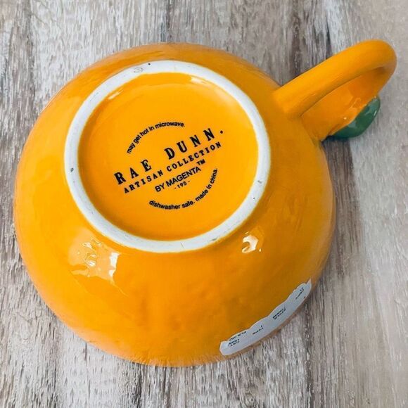 NWT Set of 2,Gorgeous Rae Dunn ORANGE Glossy Ceramic Mugs Set with leaf handle - Picture 6 of 17